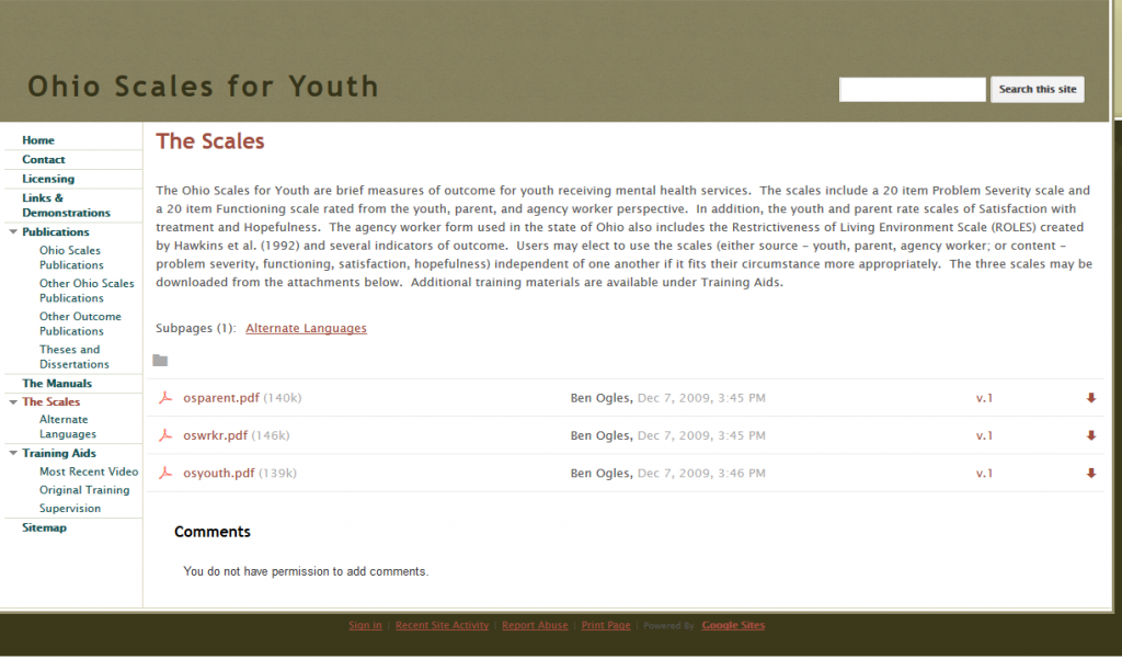 Ohio Mental Health Consumer Outcomes System Ohio Youth Problem, Functioning, and Satisfaction Scales